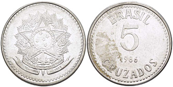 Бразилия 5 крузадо 1986 реформа (1986-1989) KM 606 нержавеющая сталь 24-1215