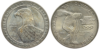 США 1 доллар 1983 XXII Олимпийские игры в Лос-Анжелесе, дискобол, S KM 209 серебро UNC 1523-441