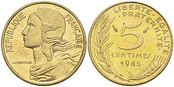 Франция 5 сантимов 1984 тип Марианна KM 933 никель алюминий медь    4594-1142