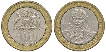 Чили 100 песо 2006 индейцы Мапуче KM 236 биметалл 4681-527