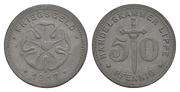 Липпе 50 пфеннигов 1917 Funck 299.3, Men18 19243.5 цинк 4637-1222