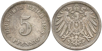 Германия 5 пфеннигов 1898 D KM 11, J. 12 медно-никель 4151-418