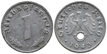 ГЕРМАНИЯ 1 РЕЙХСПФЕННИГ 1943 F KM 97, J. 369 цинк 39-1223