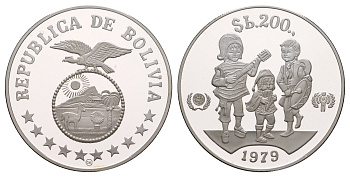 Боливия 200 песо 1979 Международный год защиты детей KM 198 серебро PROOF 11-252-24