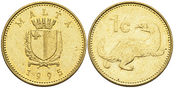 Мальта 1 цент 1995 ласка, горностай KM 93 никель латунь 4585-1232