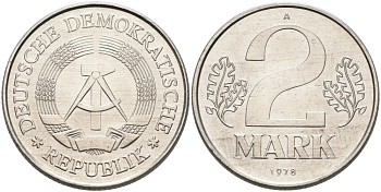 ГДР 2 марки 1978 А KM 48 алюминий UNC 4574-535