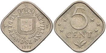 Нидерландские Антилы 5 центов 1971 Юлиана (1948-1980) KM 13 медно-никель 4595-433