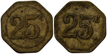 Франция 25 сантимов XIX-XX век ресторанный жетон латунь 4166-541