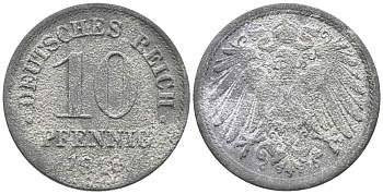 ГЕРМАНИЯ 10 ПФЕННИГОВ 1918 KM 26, J. 299 цинк 100-947