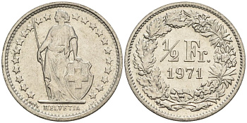 Швейцария 1/2 франка 1971 KM 23a медно-никель 4608-532