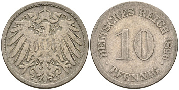 Германия 10 пфеннигов 1896 D KM 12, J. 13 медно-никель 4575-546