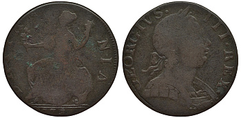 Великобритания 1/2 пенни 1772 Георг III (1760-1820) KM 601, Spink 3774 медь 106-751