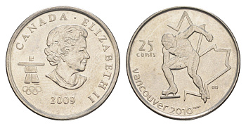 Канада 25 центов 2009 XXI зимние Олимпийские Игры, Ванкувер 2010 - Конькобежный спорт KM 842 сталь плакированная никелем UNC 4652-1147