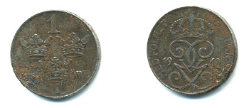 Швеция 1 эре 1948 Густав V (1907-1950) KM 811 железо 23-917