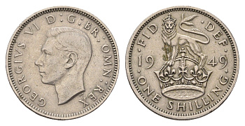 Великобритания 1 шиллинг 1949 Георг VI (1936-1952), Английский герб KM 876, Spink 4108 медно-никель 4116-713