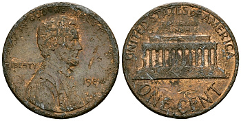 США 1 цент 1984 Линкольн KM 201b цинк плакированный медью 4136-255