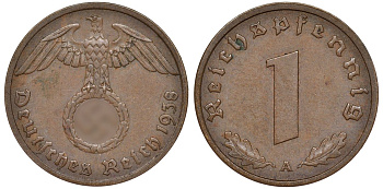 Германия 1 рейхспфенниг 1938 A - Берлин KM 89 бронза 4173-641