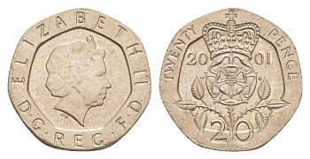 Великобритания 20 пенсов 2001 Елизавета II (1952-2022) KM 990, Spink 4630 (G3) медно-никель 4639-923
