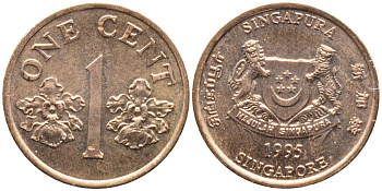 Сингапур 1 цент 1995 KM 98 цинк плакированный медью UNC 4392-122