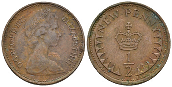 Великобритания 1/2 пенни 1973 Елизавета II (1952-2022) KM 914, Spink 4239 бронза 4609-959