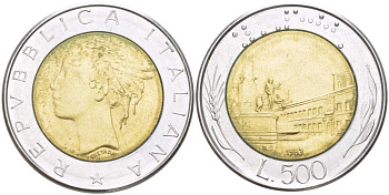 ИТАЛИЯ 500 ЛИР 1983 R KM 111 биметалл 4529-234