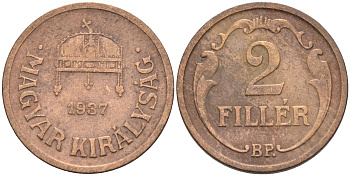 Венгрия 2 филлера 1937 BP KM 506 бронза 4115-1148