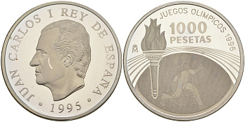 Испания 1000 песет 1995 XXVI олимпийские игры в Атланте 1996 года KM 952 серебро PROOF 1072-8-11