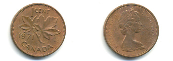 Канада 1 цент 1971 Елизавета II (1952-2022), кленовый лист KM 59.1 бронза 177-1337