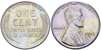 США 1 цент 1943 S (Сан-Франциско), Авраам Линкольн KM 132 a сталь плакированная цинком 39-132