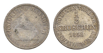 Ганновер 1/2 гроша 1858 B, Георг V (1851-1866) KM 235, AKS 151, J. 92 серебро    4658-1049