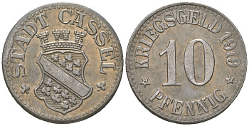 Кассель 10 пфеннигов 1919 Funck 78.5, Men05 4315.1, Men18 5479.1 железо 105-838