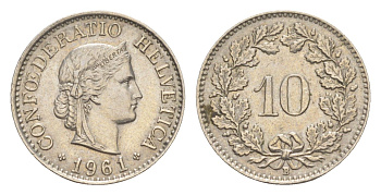 Швейцария 10 раппенов 1961 B KM 27 медно-никель 4647-1151