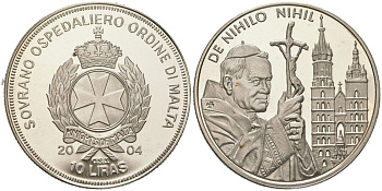 Мальтийский орден 10 лир 2004 Жизнь Папы, Иоанн Павел II - Возвращение в Краков, тираж 5.000 экземпляров медно-никель PROOF 1529-1225