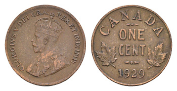 Канада 1 цент 1929 Георг V (1910-1936) KM 28 бронза 4651-332