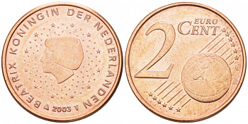 Нидерланды 2 евроцента 2003 Беатрикс (1980-2013) KM 235 сталь плакированная медью UNC 3457-1124