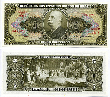 БРАЗИЛИЯ 5 КРУЗЕЙРО 1964 ПОДПИСЬ 14, СЕРИЯ 4341 Pick 176d бумага аUNC 7191-29-3-1