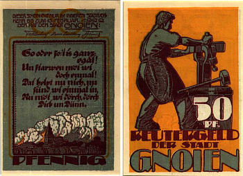 ГНОЙЕН 50 ПФЕННИГОВ 1922 НОТГЕЛЬД, 1922 - 15 ФЕВРАЛЯ 1922, ЗЕМЛЯ МЕКЛЕНБУРГ ПЕРЕДНЯЯ ПОМЕРАНИЯ Grabowski 444.1a бумага 6318-33-1-2