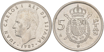ИСПАНИЯ 5 ПЕСЕТ 1982 KM 823 медно-никель 4561-816