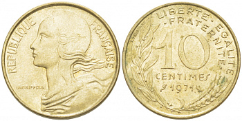 ФРАНЦИЯ 10 САНТИМОВ 1971 ТИП MARIANNE KM 929 медь алюминий никель 4516-843