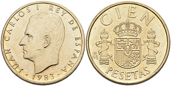 Испания 100 песет 1983 Хуан Карлос I (1975-2014) KM 826 алюминиевая бронза 4583-935