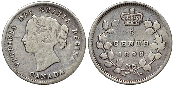 Канада 5 центов 1899 Виктория KM 2 серебро    4115-333
