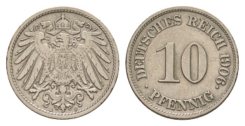 Германия 10 пфеннигов 1906 J, Вильгельм II (1888-1918) KM 12, J. 13 медно-никель 4640-267