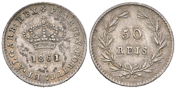 Португалия 50 реалов 1861 Педру V (1853-1861) KM 493 серебро 4611-254