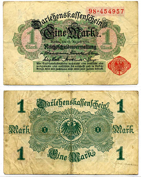 Германия 1 марка 1914 серия 98 Pick 50, Розенберг 51 а бумага 2196-30-1-2