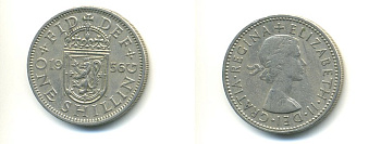 Великобритания 1 шиллинг 1956 Елизавета II (1952-2022), Шотландский герб KM 905, Spink 4148 медно-никель 59-824