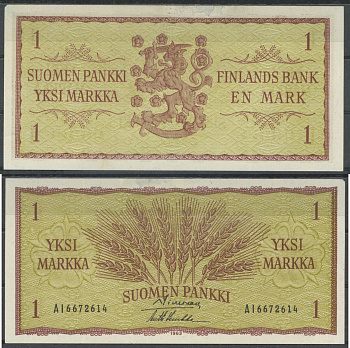 Финляндия 1 марка 1963 Pick 98 a (16) бумага aUNC 7553-33-4-1