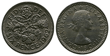 Великобритания 6 пенсов 1962 Елизавета II (1952-2022) KM 903, Spink 4149 медно-никель 4381-752