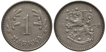 ФИНЛЯНДИЯ 1 МАРКА 1930 S KM 30 медно-никель 4548-1052