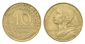 Франция 10 сантимов 1975 KM 929 алюминиевая бронза 4702-1269
