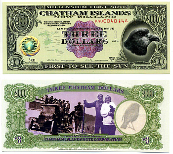 Новая Зеландия, Остров Чатем 3 доллара 1999 пластик UNC (пресс) 7547-4-2-1